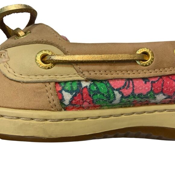Sperry Top-Sider Angelfish Berry Floral Sequin Boat Shoes Tan Leather Size 7 - Picture 13 of 16
